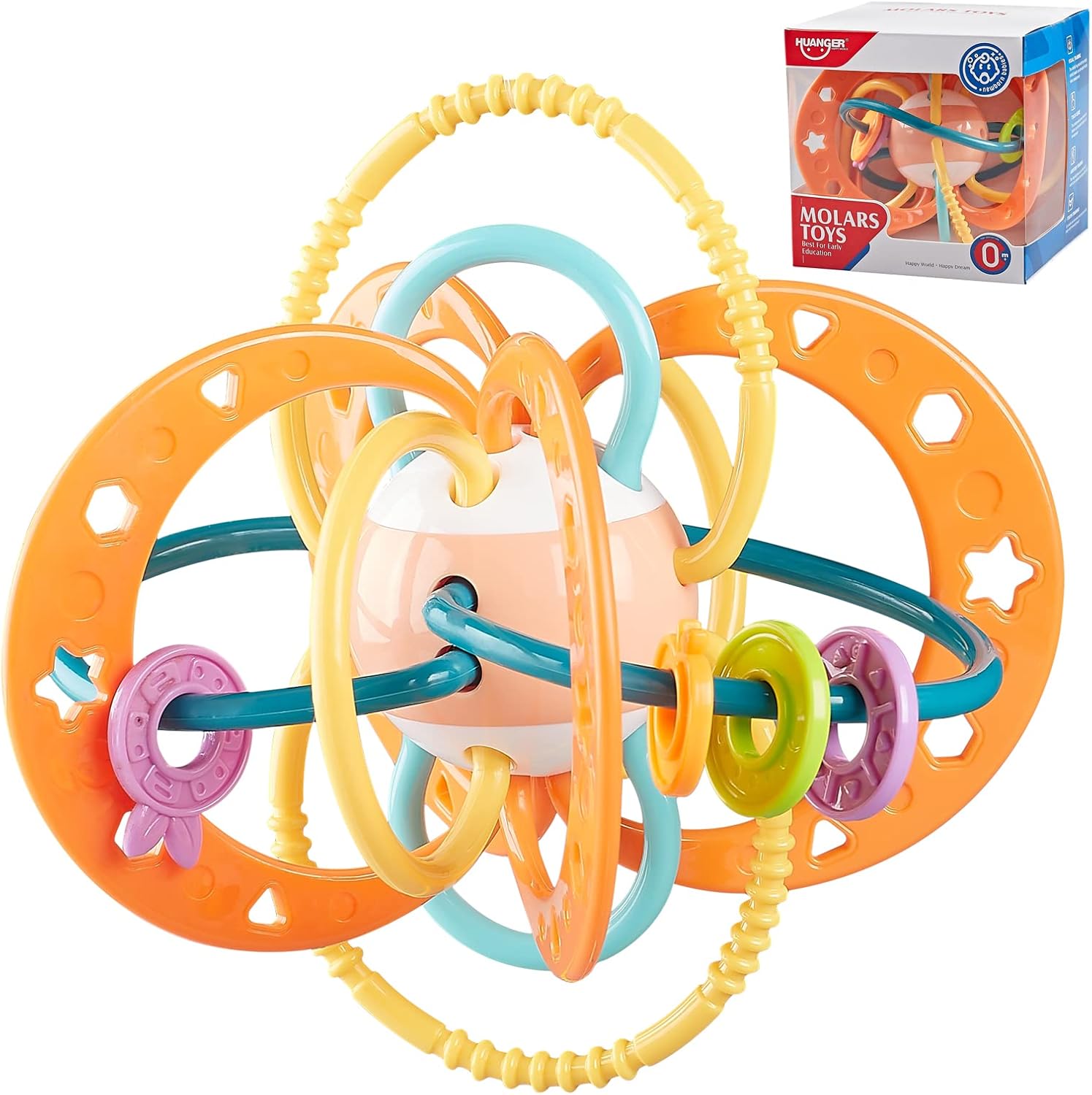 Huanger Sensory teether Toy & teether Ball for 0-6-12 Months, Grasping Ball teether, BPA-Free, Easy to Hold for Infants, Baby Gifts Toys, Blue image 2
