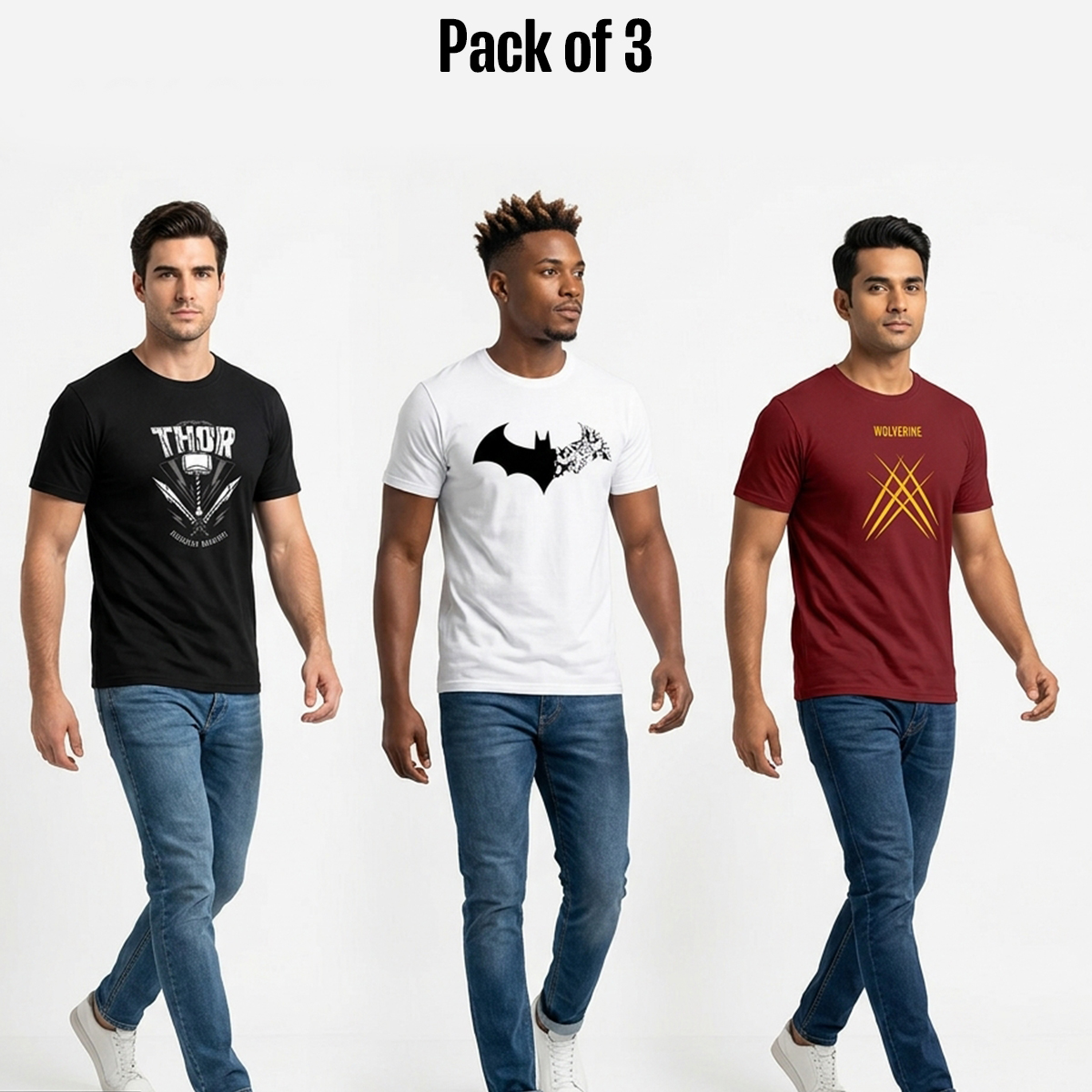 The Vintage Clothing Pack of 3 premium Marvel printed T-shirt