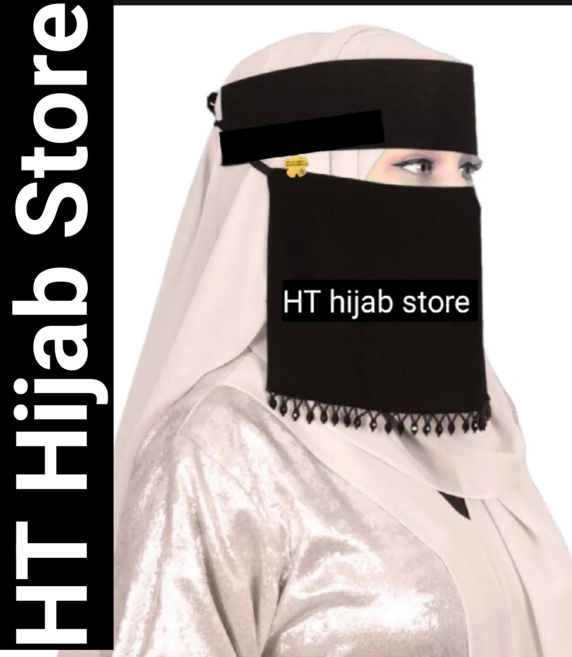 Saudi Niqab Arabic Niqab with Black Pearl Lace Trending Style 10X12 |Hijabi girls Universtiy Madarsa College girls Dust Protector Stylish Gifting Pearl hand work Unique Elegant stylish Face Protector