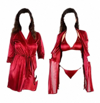 Silk Wear - Women 3 Piece Nighty Sleepwear Silk Satin night dress Multicolor Lingerie Set With Robe and Short Gown Bridal for Ladies and Girls for Night Wear Summer Season Bra