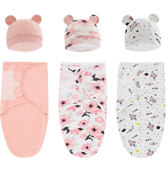 1 pcs/set 0-6 Month Cotton Sleepsack Baby Swaddle Blanket Wrap Hat Set Infant Adjustable Newborn Cocoon Sleeping Bag Muslin