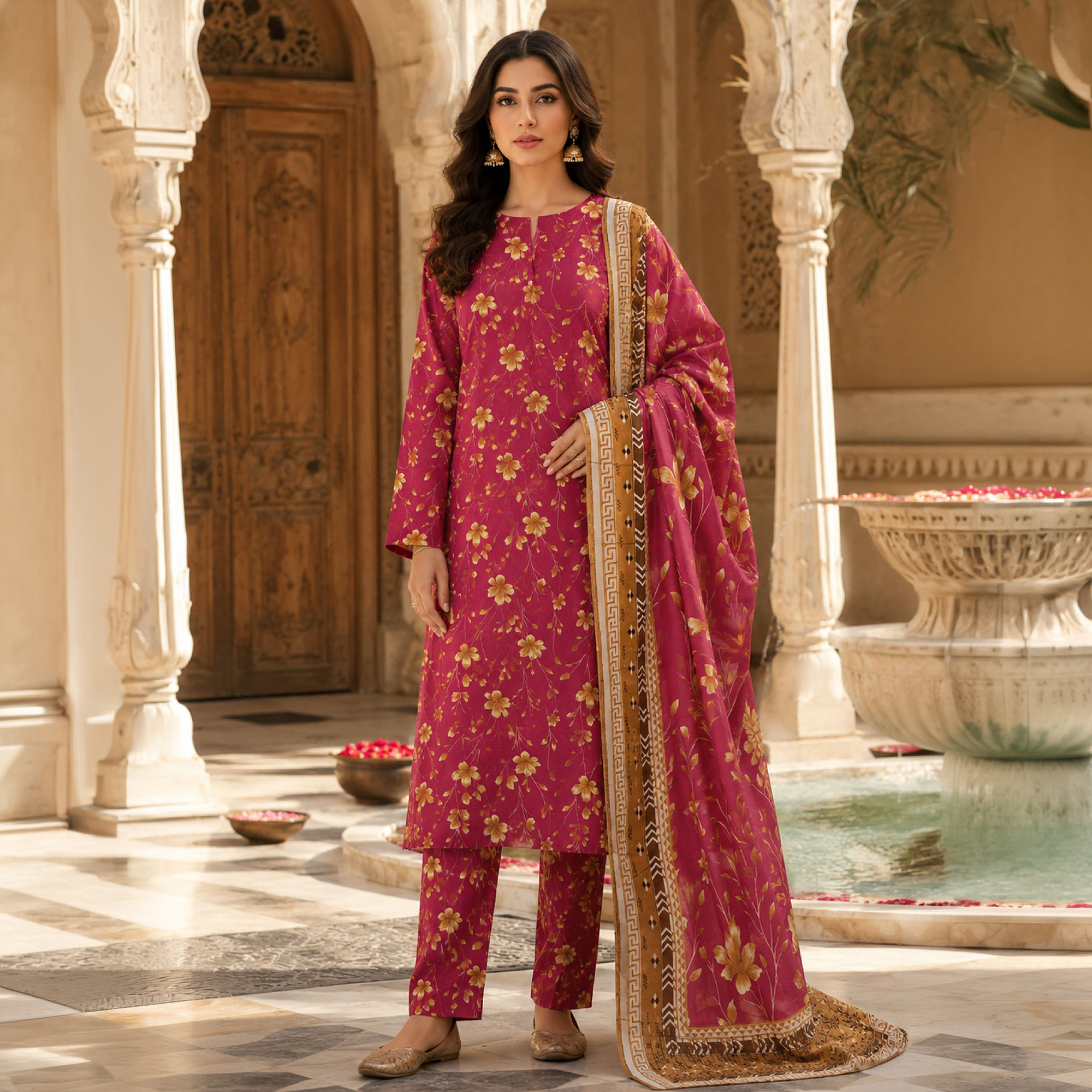 Kleren 3 Piece Unstitched or Stitched Digital Printed Doria Lawn Suit for Women with Digital Printed Doria Lawn Shirt & Trouser and Digital Printed Lawn Dupatta - Summer Collection 2026 - Design code : Farda F-27