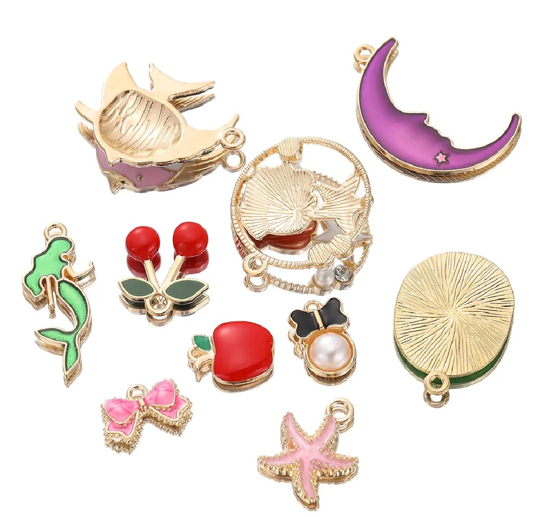 10Pcs Random Mix Alloy Drop Oil Charms Multicolor Animals Flower Pendant Beads For DIY Bracelets Earrings Making Women Jewelry Findings