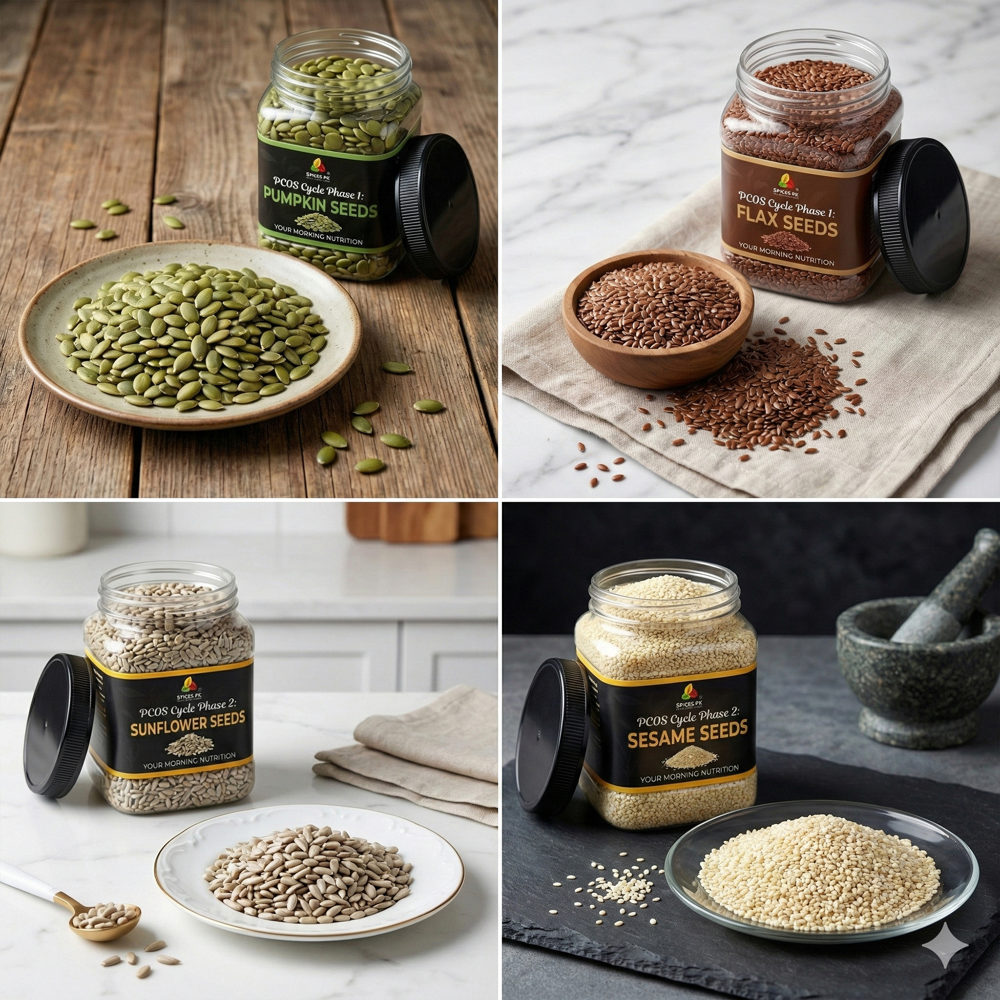 PCOS Seed Cycling Kit (400g Bundle) - Pumpkin, Sunflower, Flax & Sesame Seeds (100g Each) for Hormonal Balance & Irregular Periods