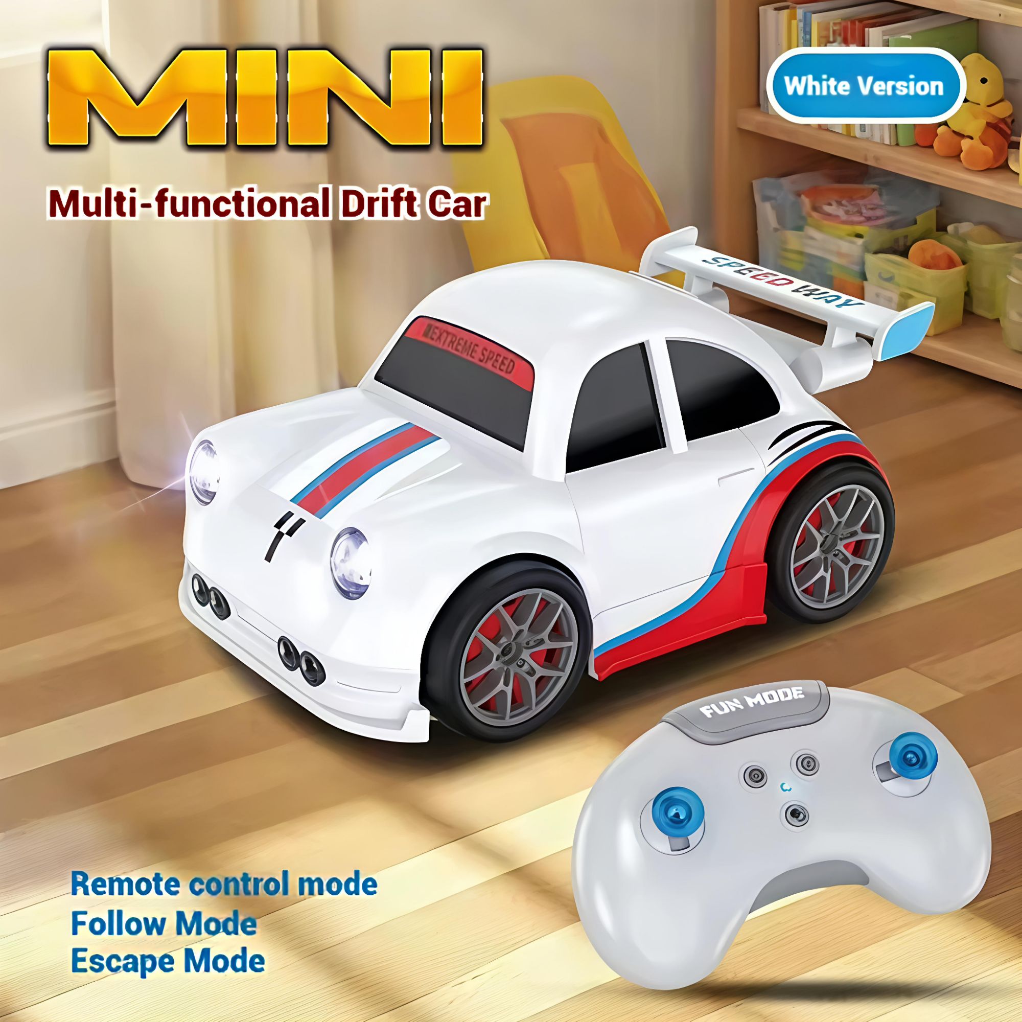 2.4GHz Remote Control Drift Car Rechargeable Mini RC Car With Gesture Control, Remote Control Follow & Escape Mode, LED Lights & Sound Effects, Kids Racing Toy Smart Induction Control Car