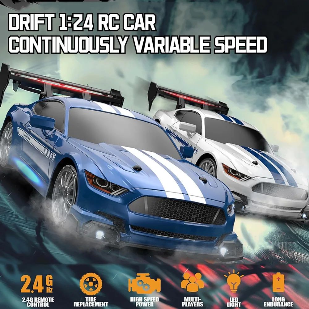 1:24 Racing Car, Mini RC Drift Car, 2.4G RC Car Toy with Remote Control and LED Light, 4WD 30 km/h Remote Control, Mini RC Car for Boys and Girls, Children's Toy