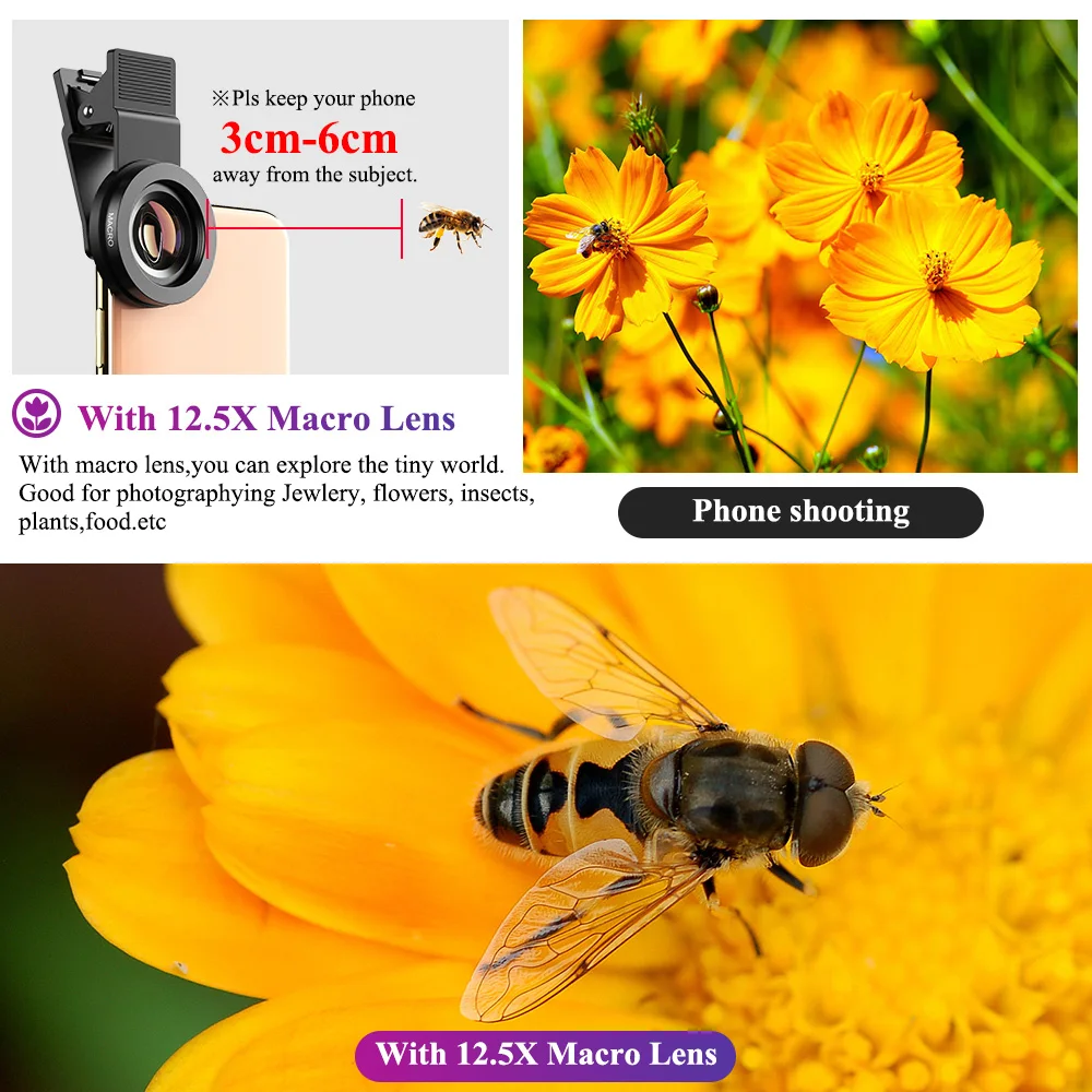 2 In 1 Clip-on Fish Eye Magnifiers Mobile Phone Lens Professional Mobile Phone Camera Lenses 15X Macro 0.45X Super Wide Angle