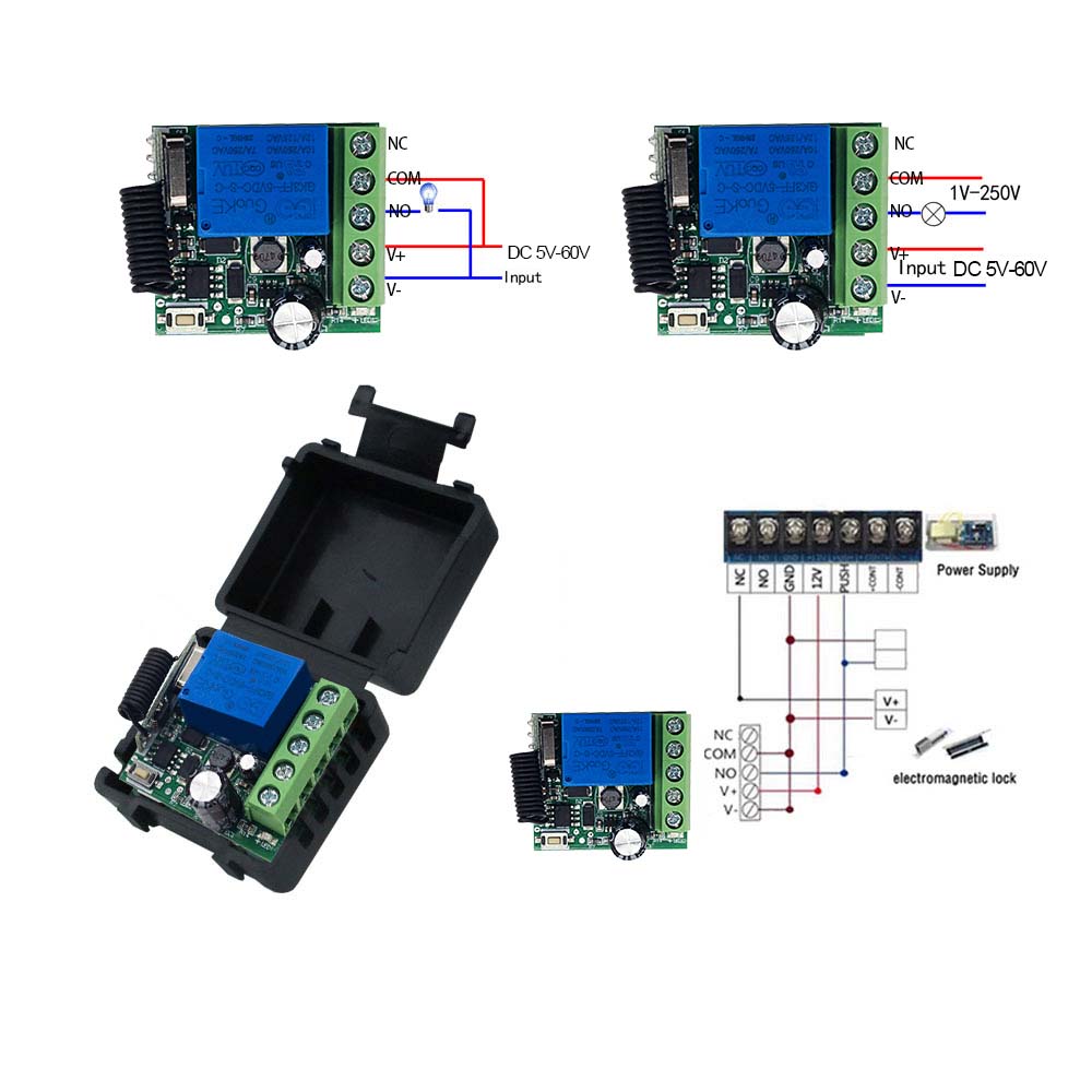 DC 12V RF 433Mhz Wireless Remote Control Switch Relay 1CH Receiver Module For LED Door Electromagnetic Lock DIY