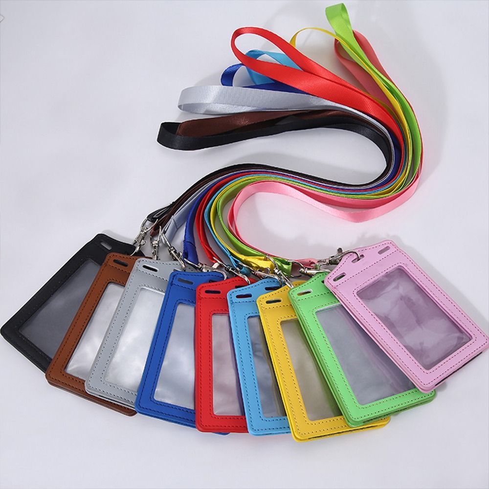 PU Leather ID Card Holder Tri-fold with Card Slots Badge Holder Transparent Card Holder