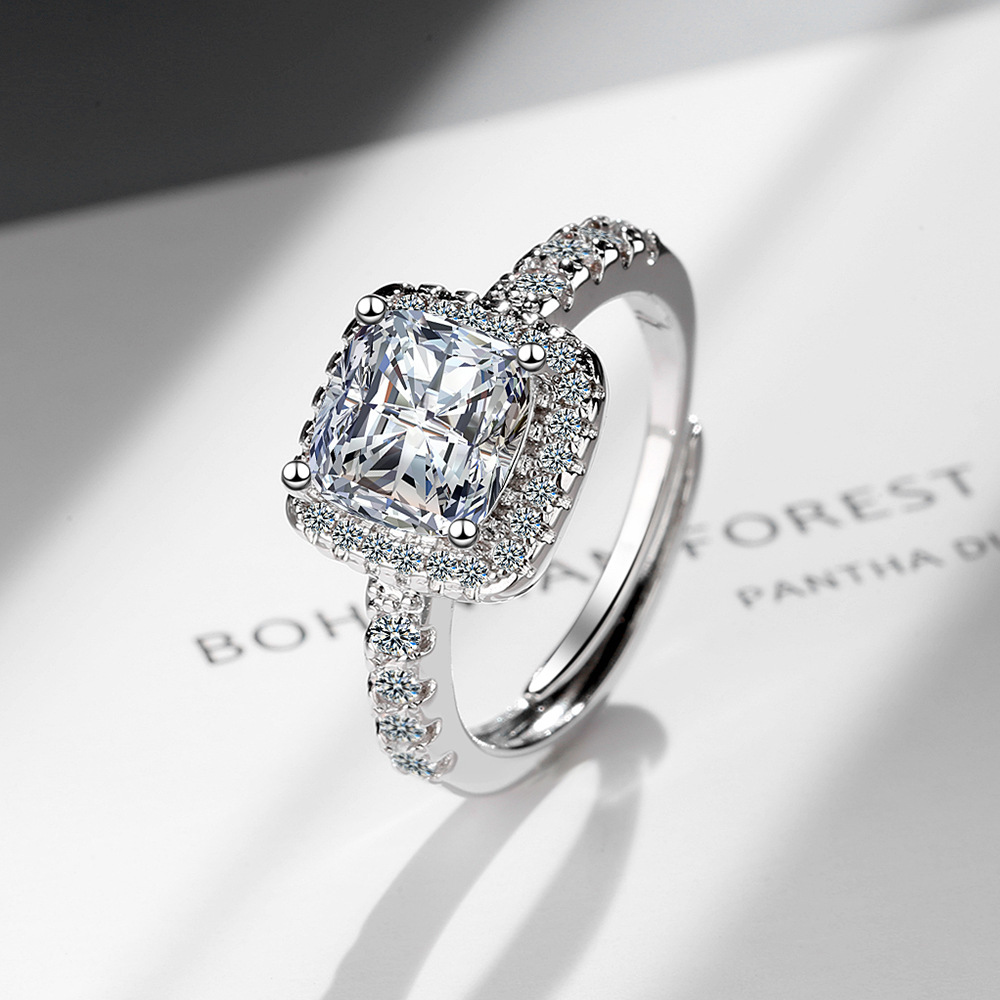 925 Sterling Silver Zircon Adjustable Engagement Rings For Women Wedding Elegant Jewelry Ladies Accessories  R390