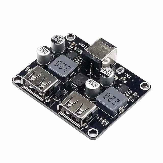 XFW-KC42-2 2-way USB DC-DC Step Down Fast Charging Module
This DC-to-DC buck converter reduces the voltage it receives from 6V to 32V to a lower output voltage, typically 5V.