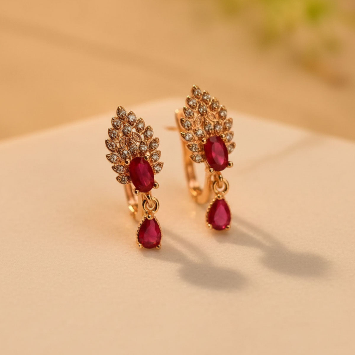 Stylish Golden Crown Earring With Red Stone For Girls And Women. Zyra Zen Jewellery. Weeding Jewellery. Fashion Jewellery. Earrings For Girls