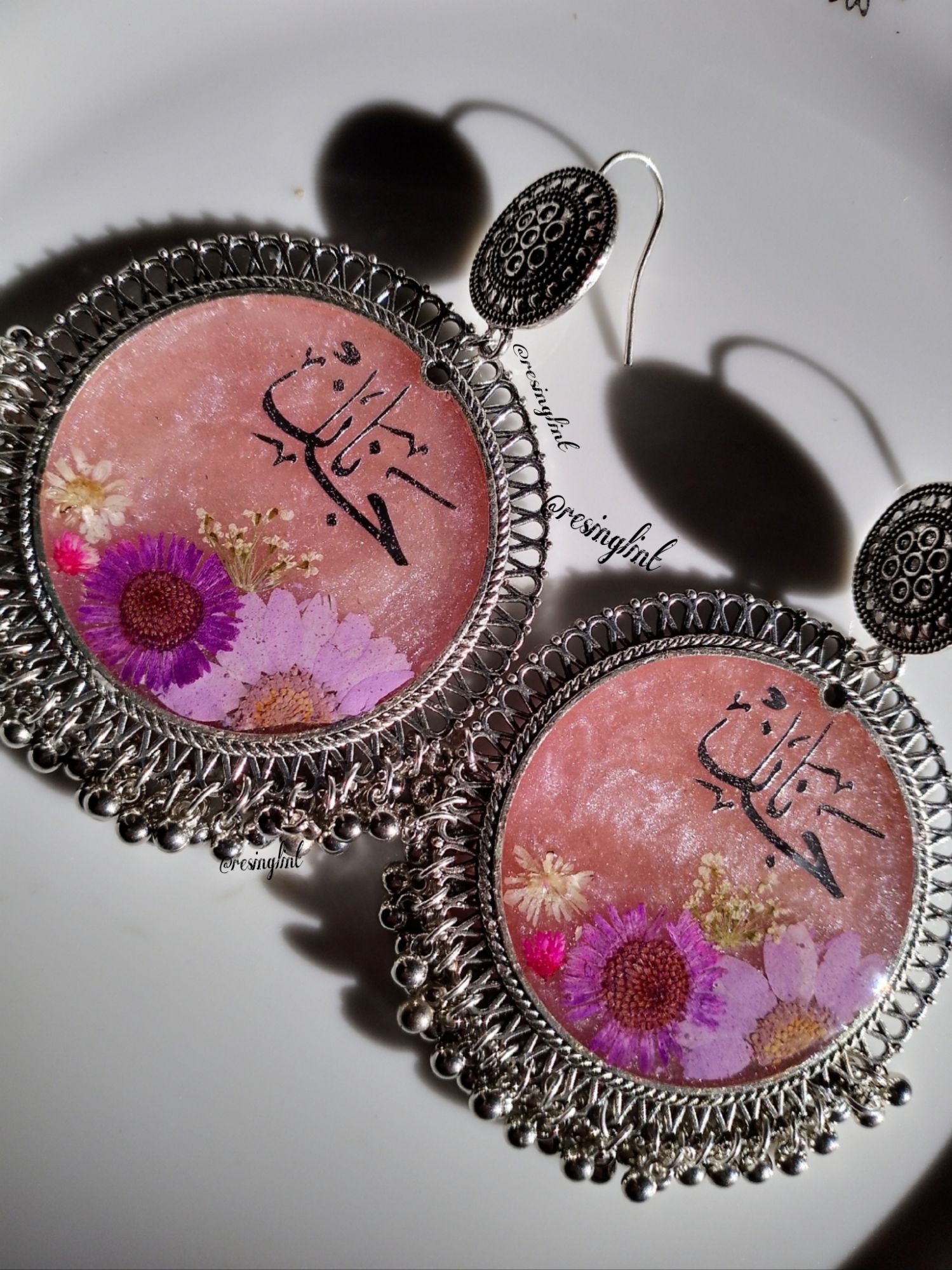 Resin jhumka earrings, customization available in colors and names