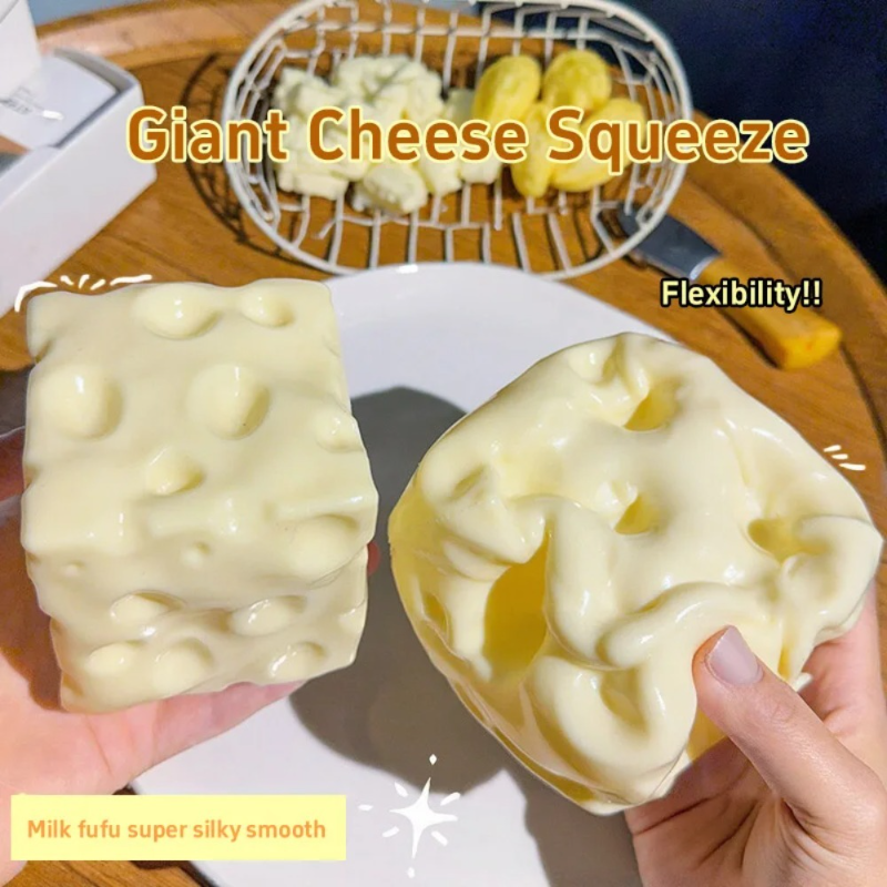Cheese Cube Stress Ball Crunchy Squeeze Ball Squishy Toy Round Blocks Filled Fidget Toy ASMR Sensory Anti-Stress Festival 