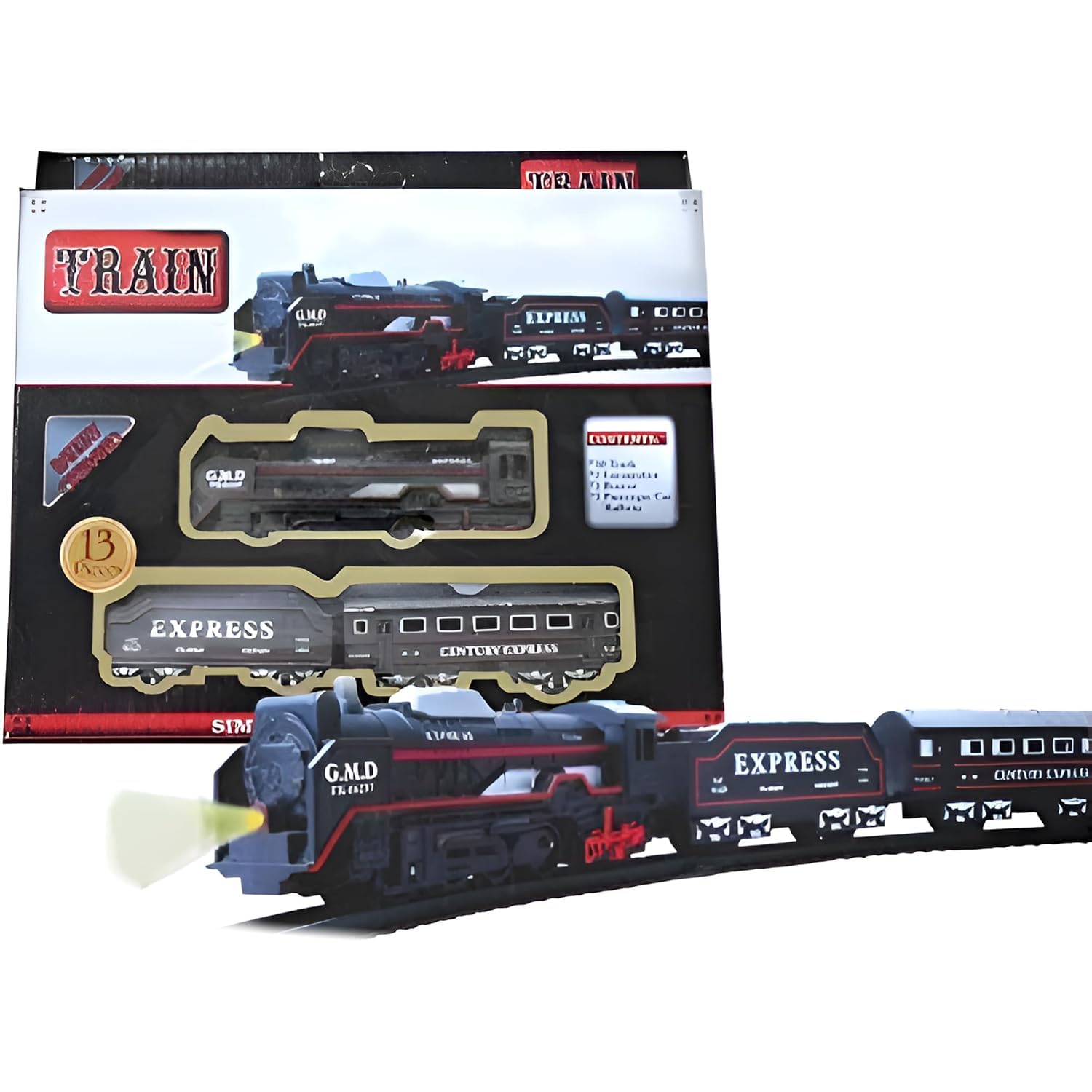 Train Battery Operated Electric Train Set, 13 Pieces with Lights and Sound, Express Locomotive with Track, Ages 3+