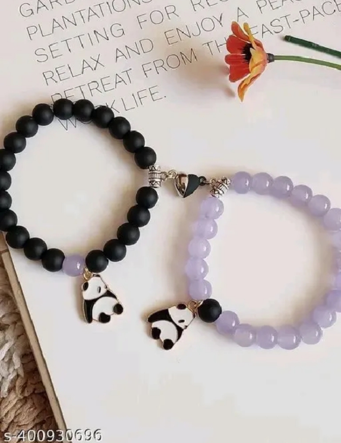 Panda Charm Couple Bracelet With Magnetic Heart Clasp Matching Friendship Love Bracelet Set Elegant Design For Special Occasions