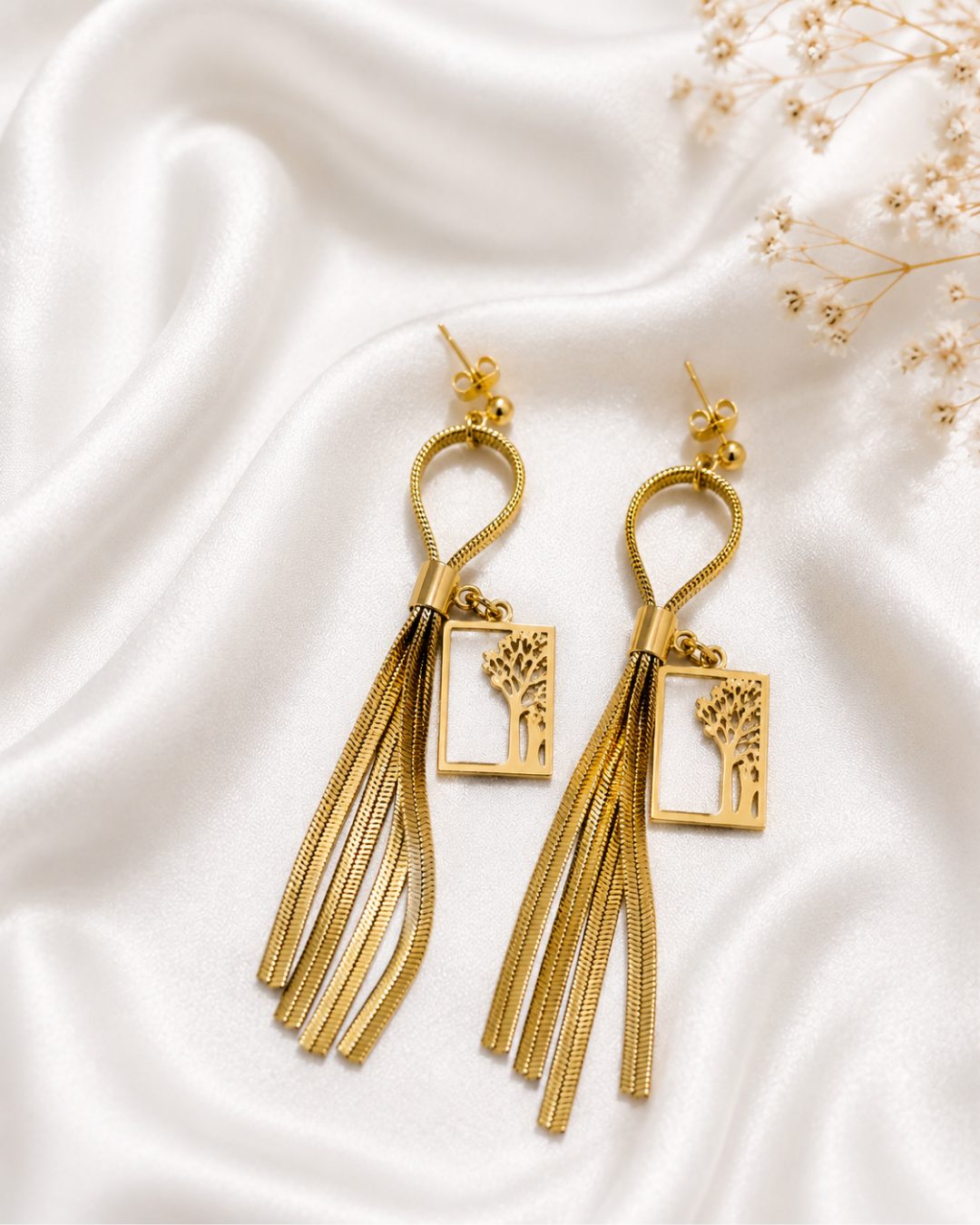 Golden Long Stainless Steel Earrings for girls | Long earrings | Stainless Steel Earrings| High quality Earrings| Glamora Jewelz & Nails