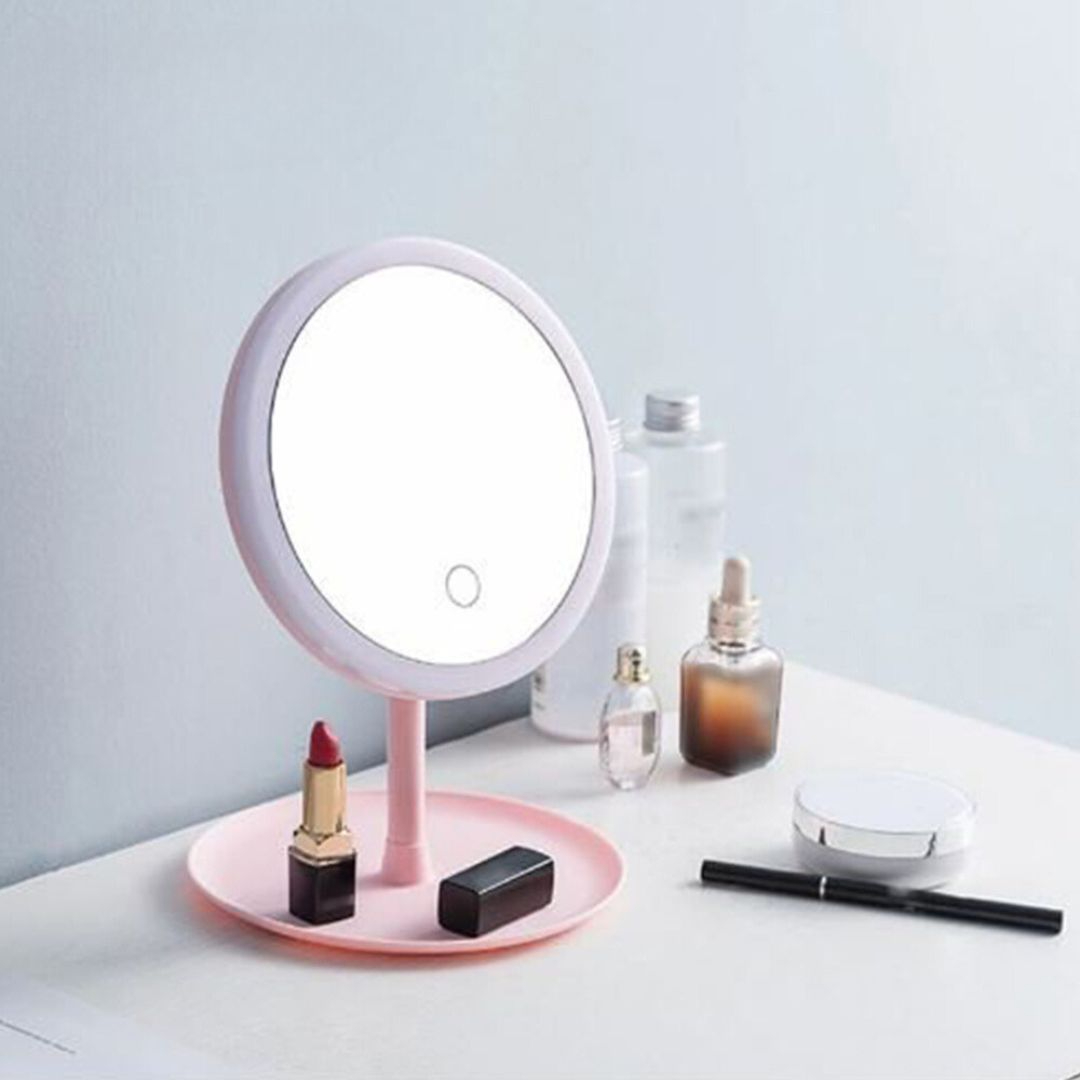 Makeup Mirror with Stand – Portable LED Light Mirror for Makeup & Skincare  Adjustable Tabletop Vanity Mirror with Built-in Bright Lights for Clear Reflection