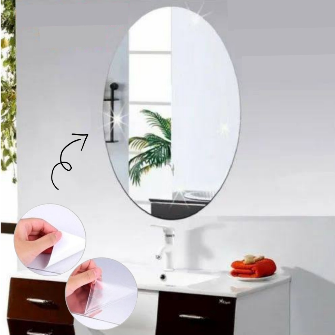 Wall Mirror Sticker Oval Shap Flexible Self Adhesive Non-Glass Mirror Sticker, Mirror Wall Sheet