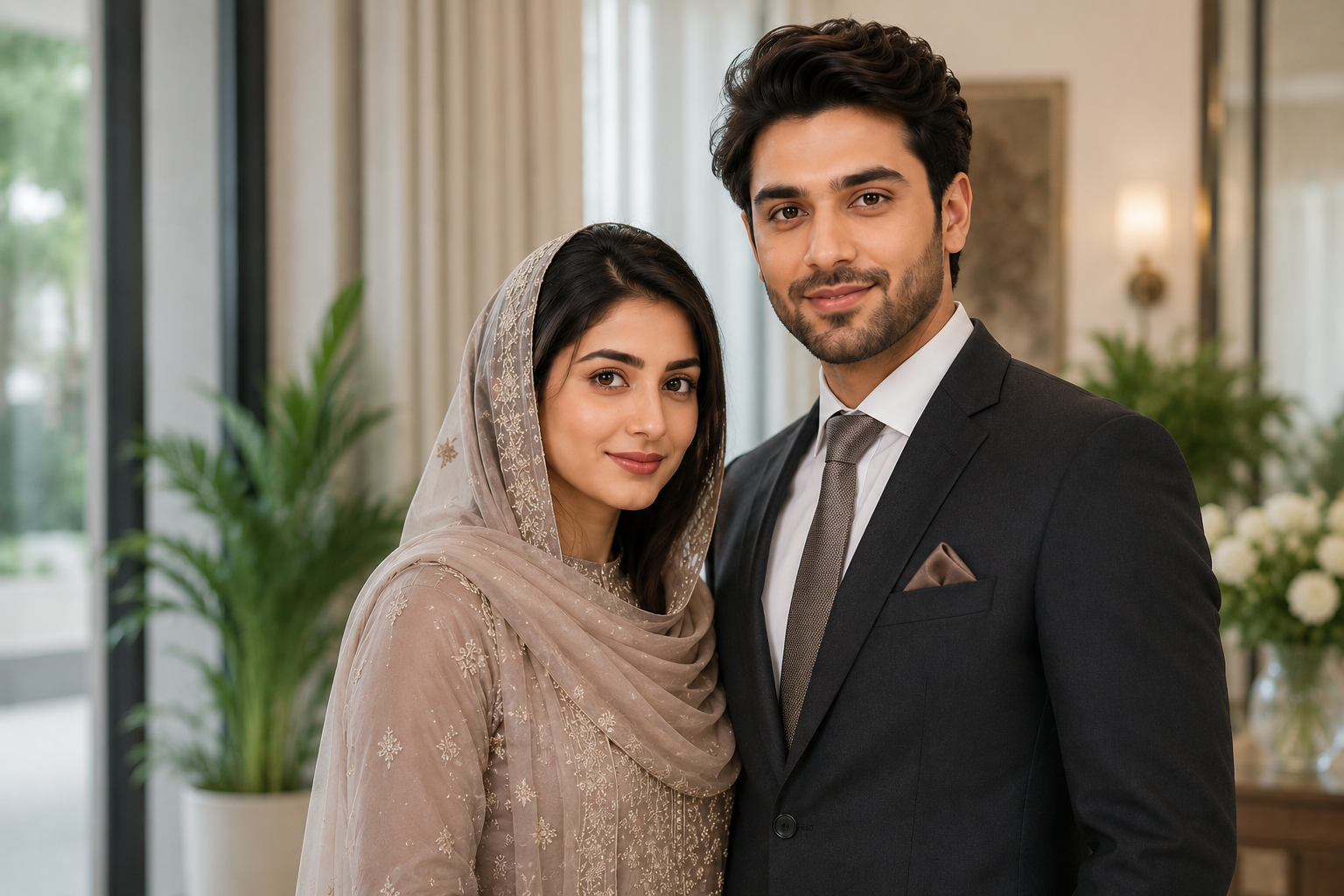 Happy overseas Pakistani couple celebrating their successful match with MatchFusion Matrimony - Building beautiful relationships worldwide