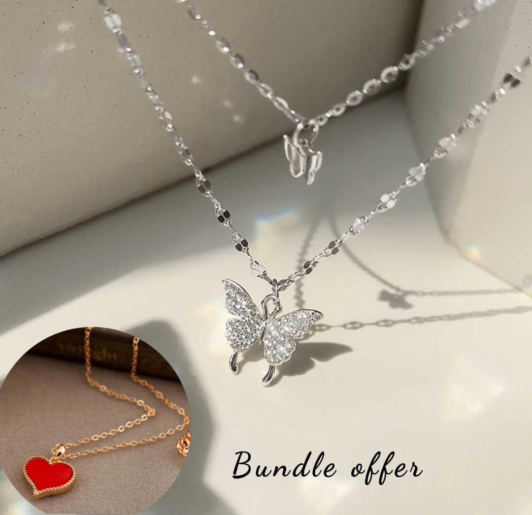 Beautiful 2 layers butterfllies with high quality silver chain necklace for girls fashion events parties Alloy chain necklace