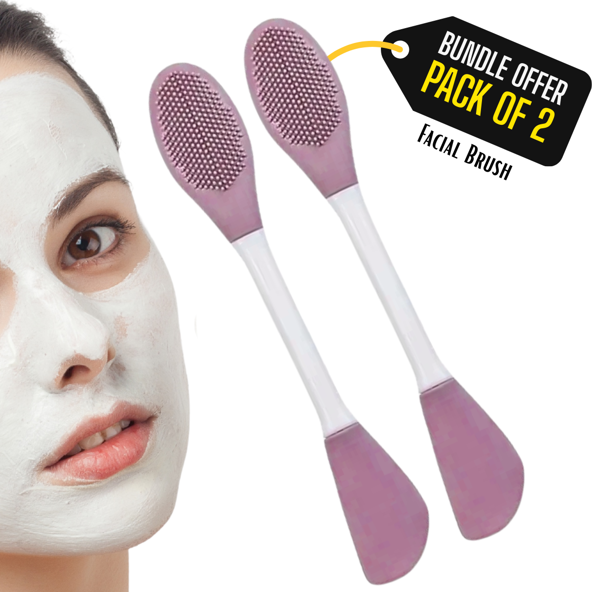 Pack of 2 Double Headed Face Mask Brush Silicone Facial Cleansing Brush for Women & Men, Deep Pore Face Cleaning & Massage Tool, Exfoliator Scrubber for Skin Care, Face Wash Brush for Makeup Removal, Beauty Spa Tool