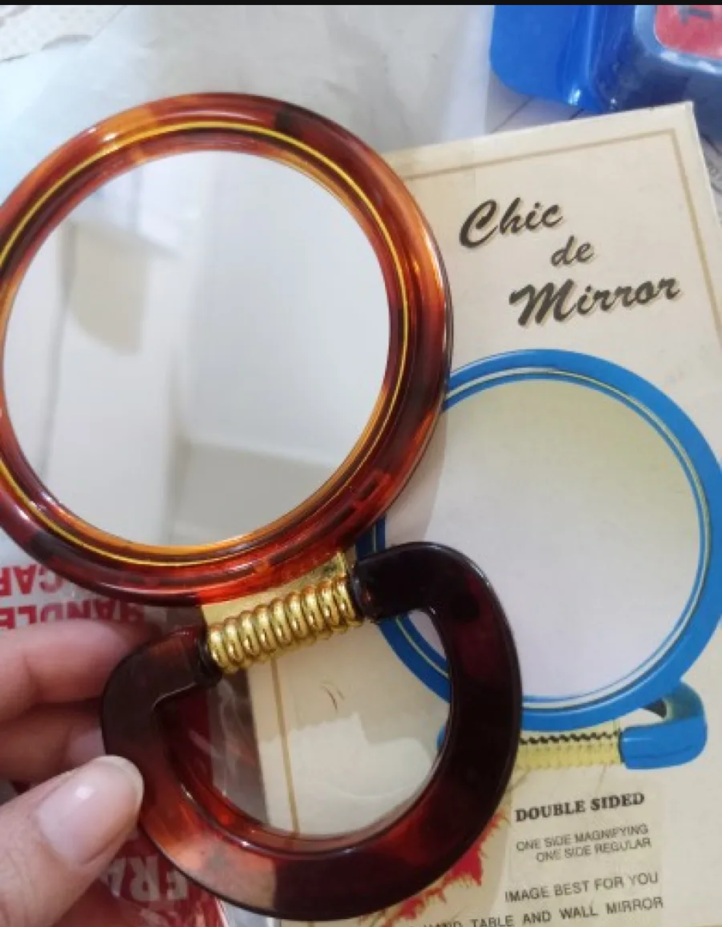 Two sided mirror, magnifying mirror, makeup mirror, pocket mirror, table mirror
