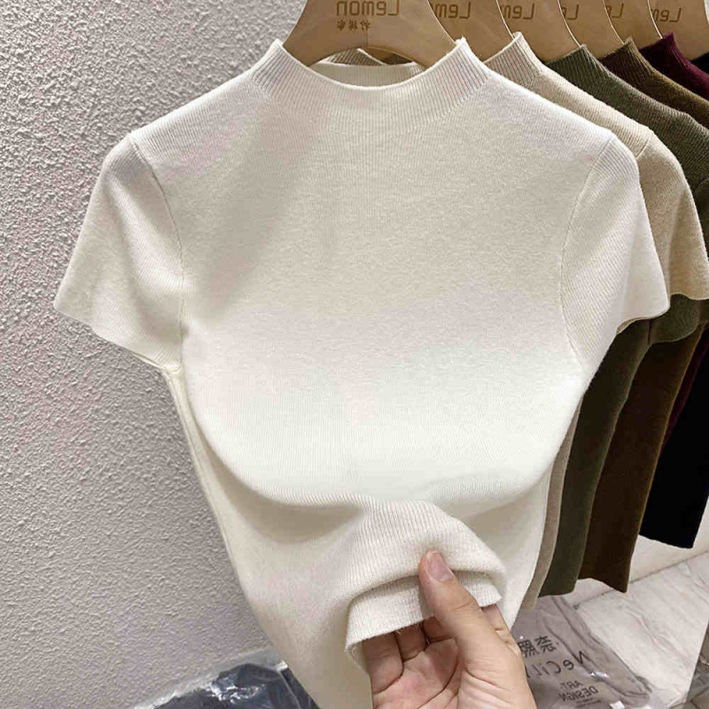2025 Pullover Sweater  Basic Layering Piece Thin  Pullover Women Female Knitted Sweater Slim Short Sleeve Bodycon Sweater