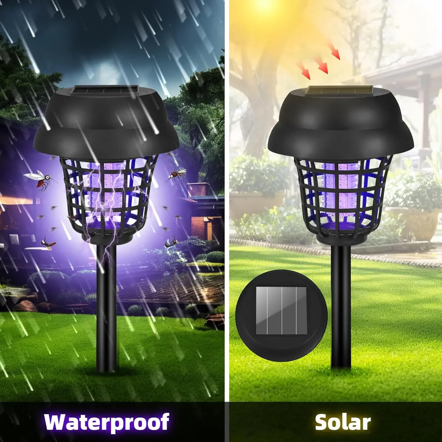 Solar Mosquito Killer Lamp Outdoor LED Bug Zapper Waterproof Light Trap for Garden Lawn Camping