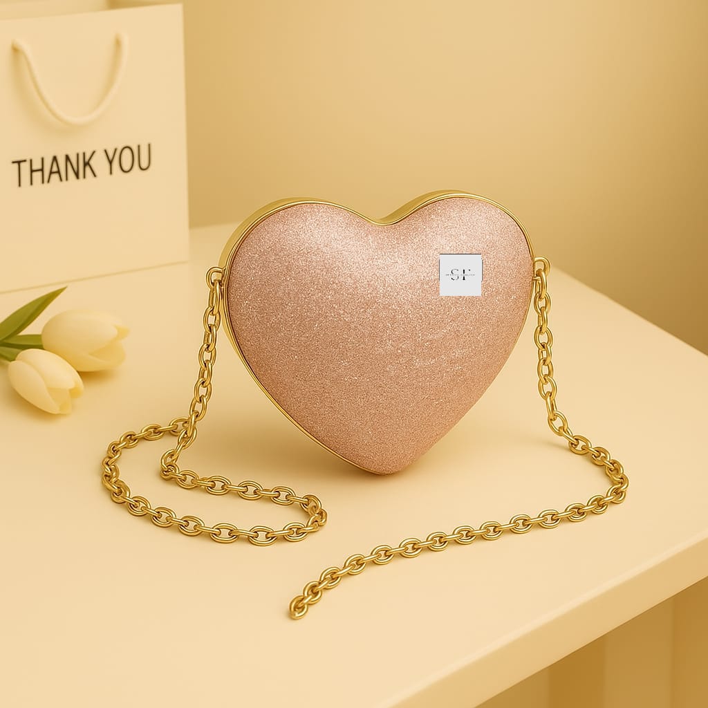 Sparkly Heart Shaped Clutch Bag – Glitter Evening Party Purse for Women