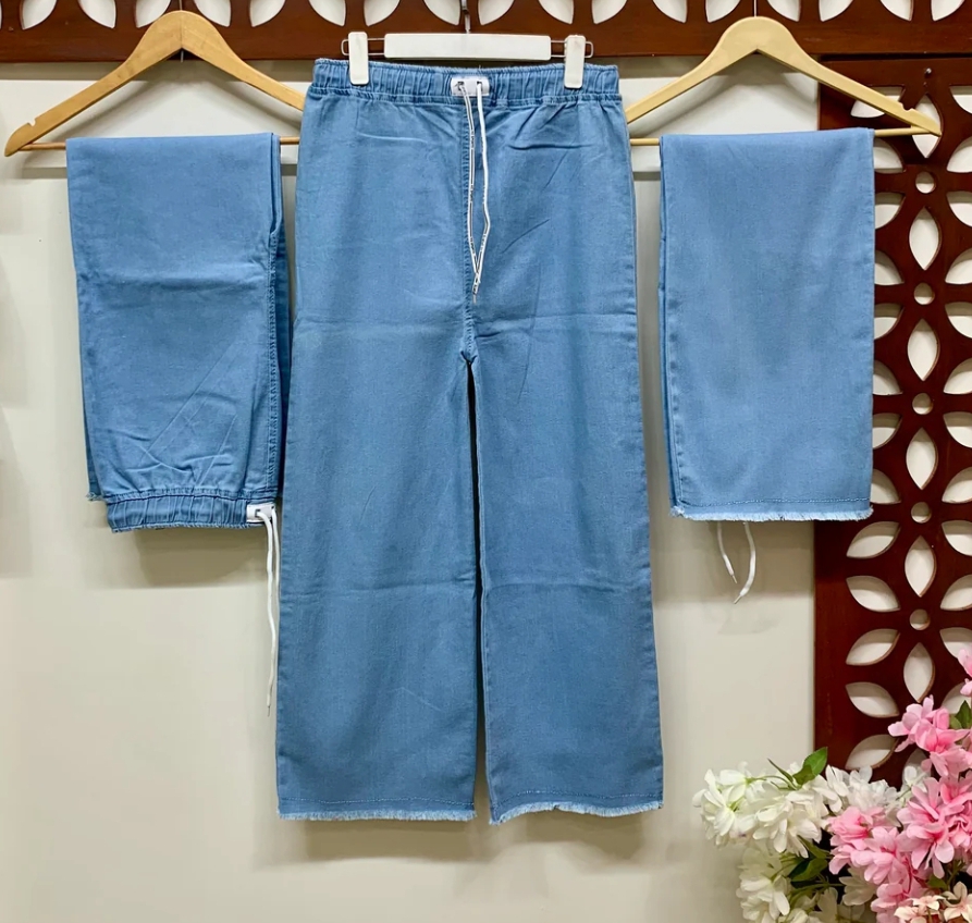 Women's Baggy Pants Dori Elastic Waist Rough Bottom Style Jean Pants Trousers Wide Legs