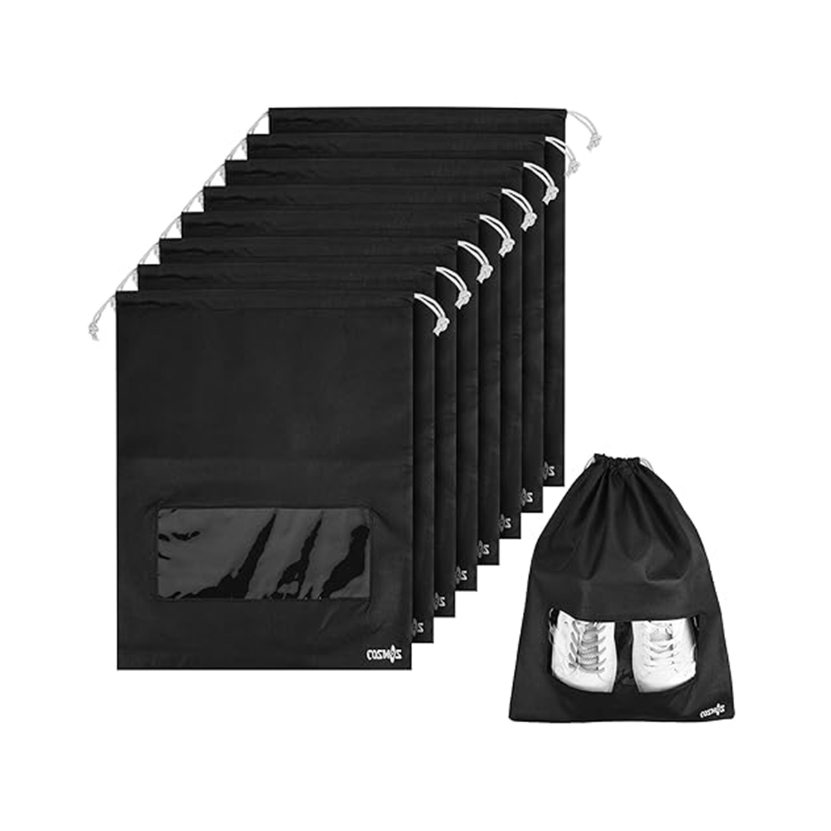 Portable Shoe Storage Organizer Bag Non Woven PVC Clear Window Travel Shoe Bag Black