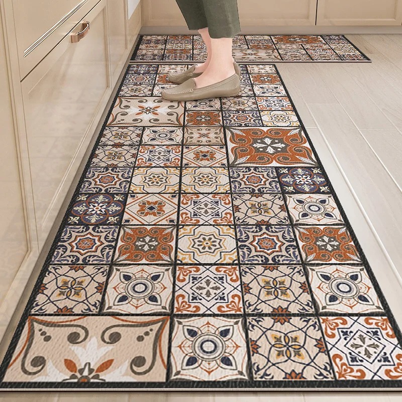 VIKAMACrystal Velvet Kitchen Carpets Oil-Proof And Water-Proof Floor Mats, Household Washable, Long, Dirt-Resistant   Home Decor