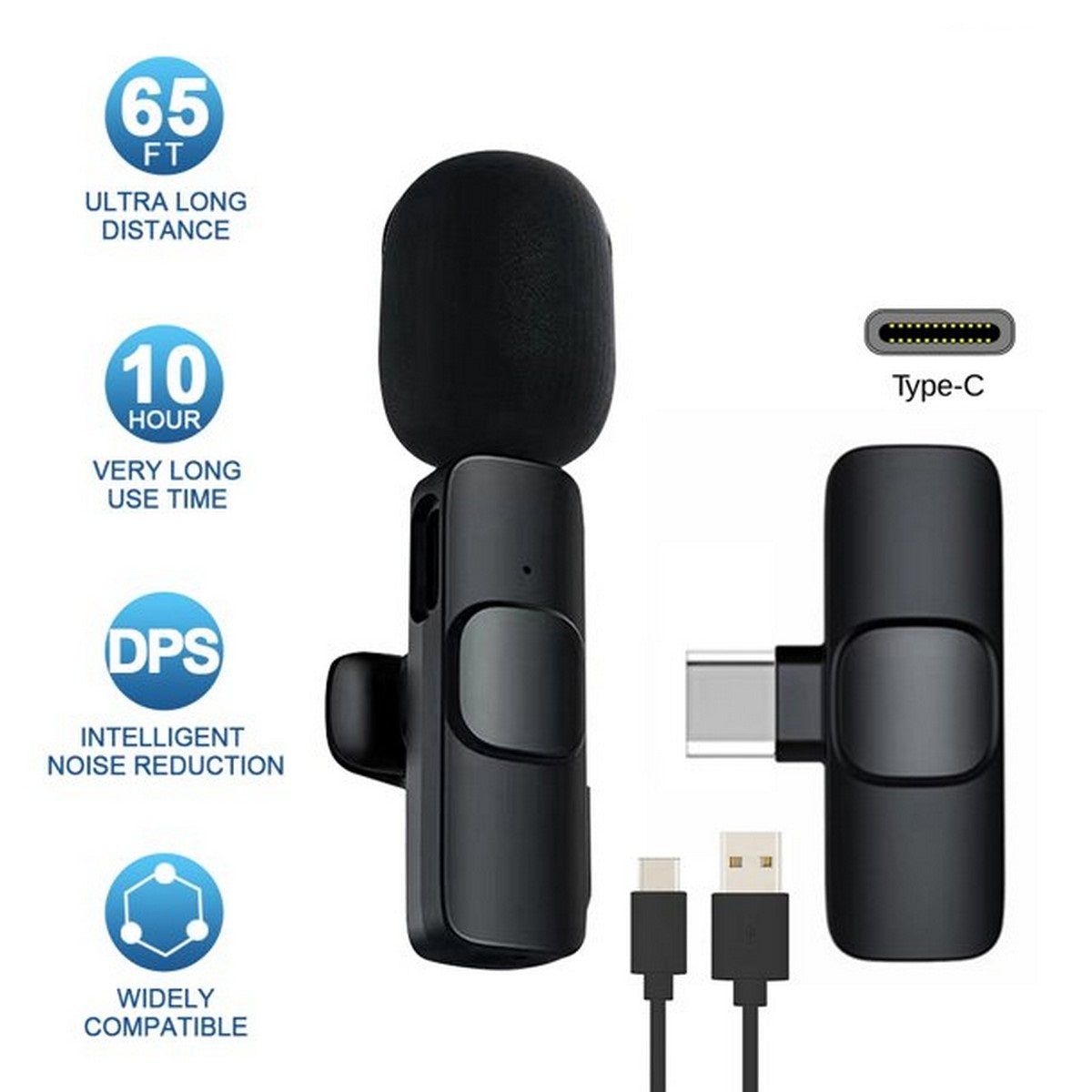 K8 Mic Wireless Microphone_Vlogging Mic With ANC(Active Noise Cancellation)_Accessories Vedio For Type-C ,Android,Lightning & 3.5mm Jack