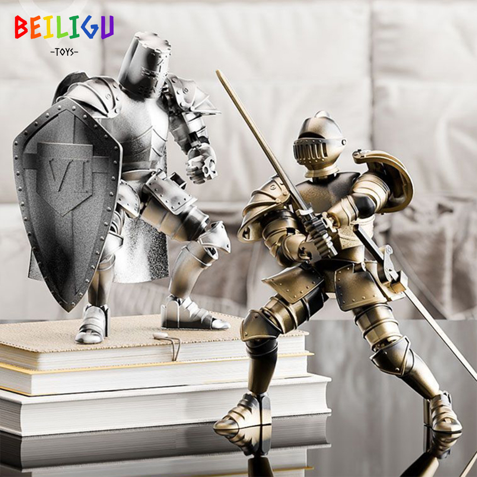 Europe Medieval Knight Multi-Joint Movable Action Figures Warrior Robot Sword Shield Assembly Toy Collection Model Holiday 