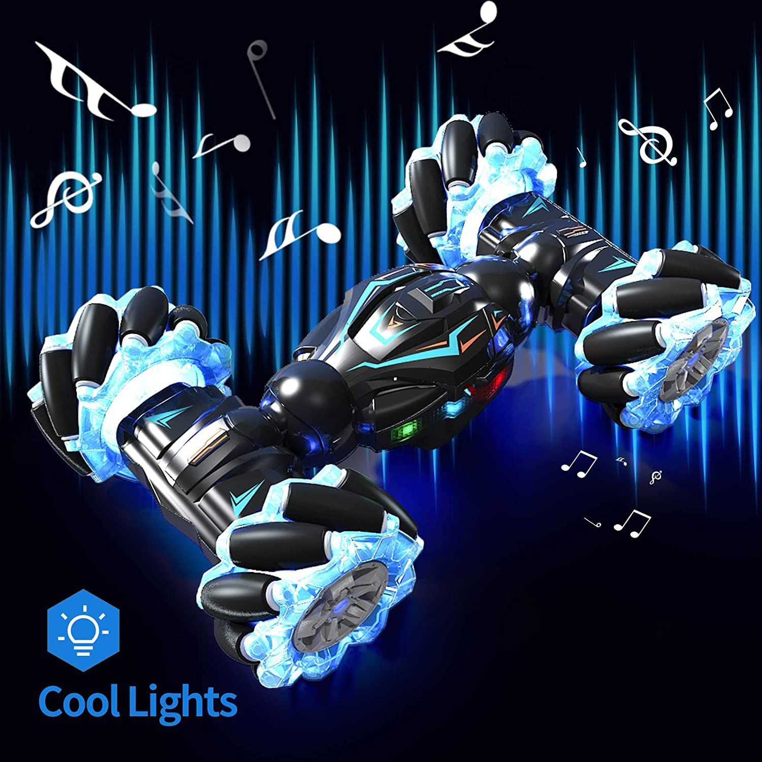 RC Stunt Car, 2.4GHz 4WD Remote Control Gesture Car Sensor Toy, Double Sided Rotating Off Road Vehicle 360° Flips with Lights Music, for Boys & Girls, Multi