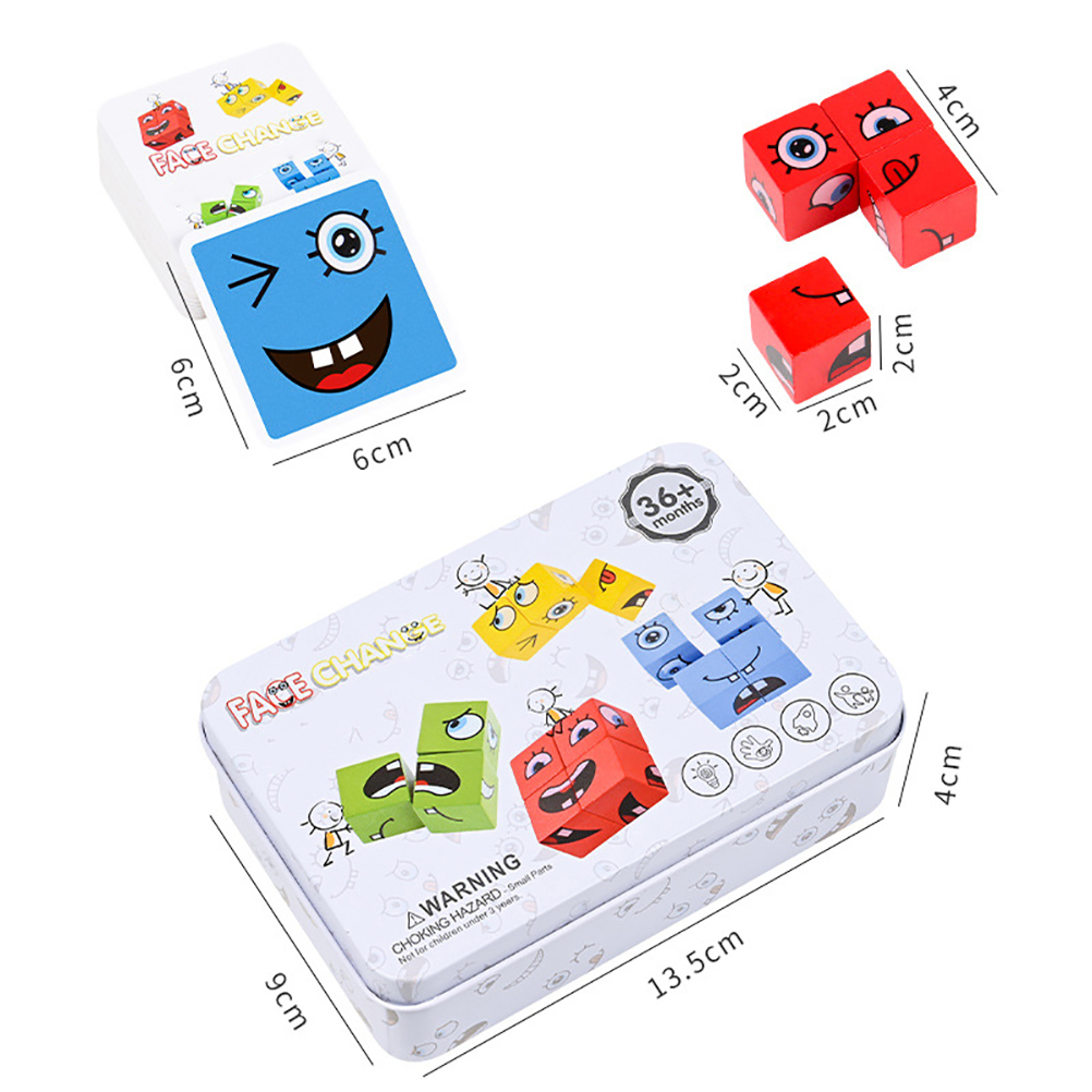 Wooden Expressions Matching Block Puzzles, Puzzle Building Cubes Blocks,Educational Puzzles Toy Board Games