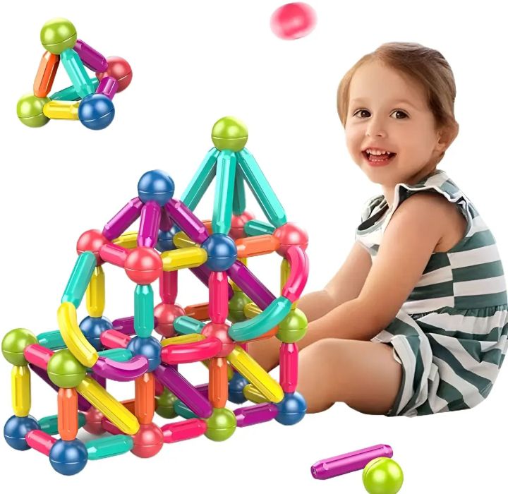 64 Pes Magnetic Blocks Set Toy Magnetic Bar Constructor Building Blocks Montessori Educational Kids Toys For Children Early Educational Toys Set, Magnetic Building Sticks Kit Kids Gift for Age 3+, Recreational Building Sticks Block Set
