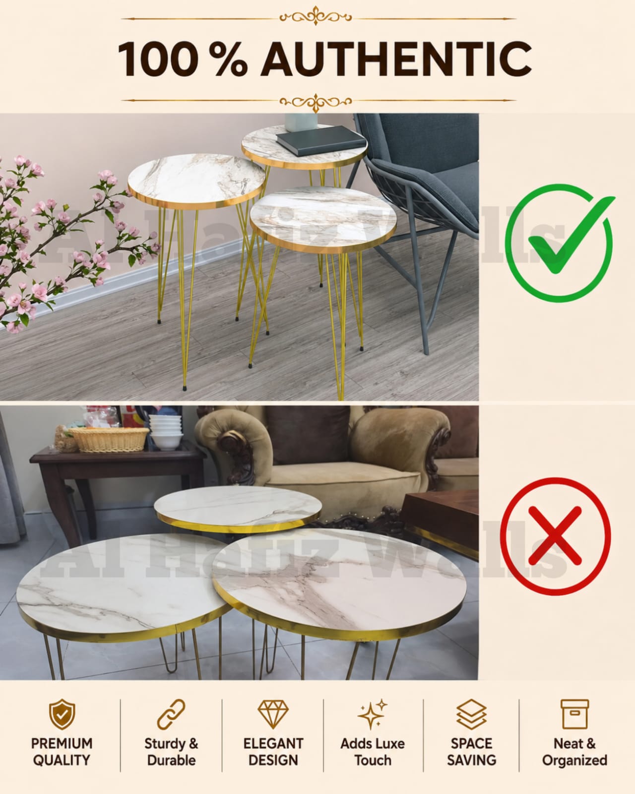 MDF Wood Round Coffee table With metal stand/Side table/ Nesting end table / round coffee table/coffee Table/ Table for Home decor ,living room and for bed side
