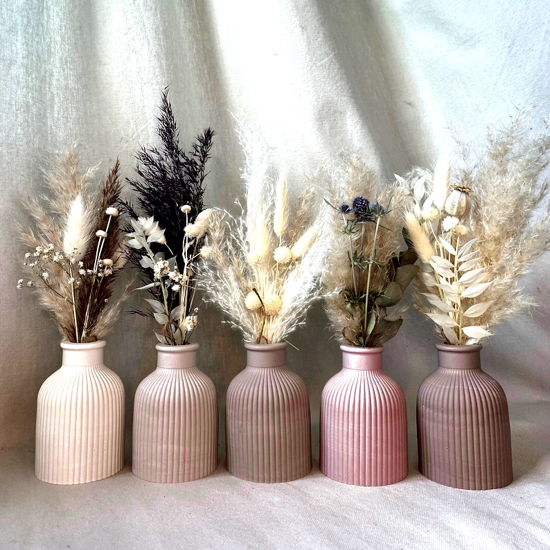 Mini Concrete Flower Vase, Ribbed Concrete Flower Vase, Vases for Artifical Flowers