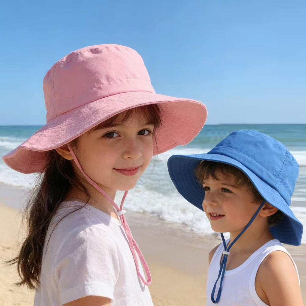 Baby Big Brim Panama Sun Hat For Girls And Boys Summer Kids Soild Color Cotton Bucket Hat Children UV Protection Beach Cap 3-7Y
