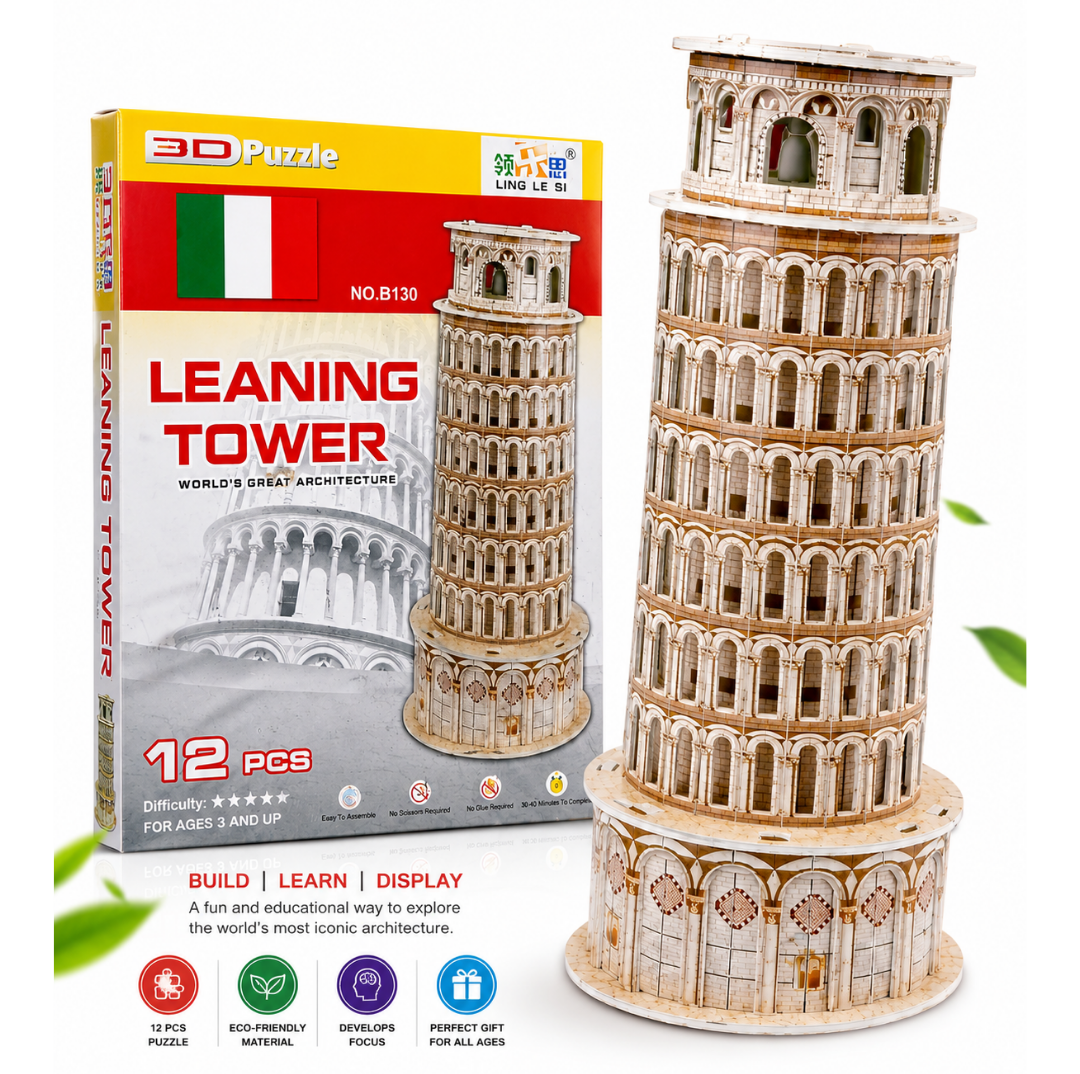 3D Puzzle Leaning Tower of Pisa statue Model Kit for Kids & Adults – DIY Educational Toy Architecture Building Toy, Eco-Friendly Foam Board Jigsaw, Famous Italy Landmark Souvenir Display Decor, Easy Assemble & best for Boys Girls for birthday gift