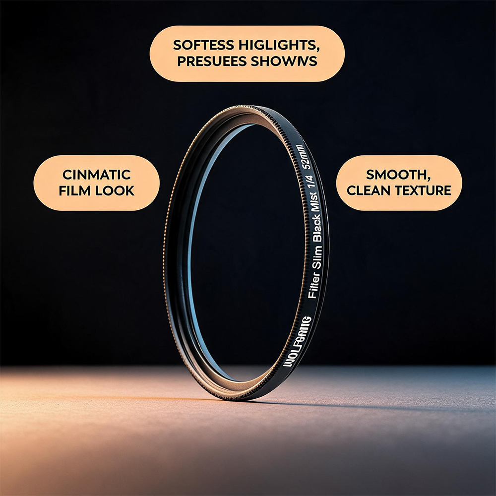 Black Mist 1/4 Black Soft Camera Lens Filters 49mm 52mm 55mm 58mm 62mm 67mm 72mm 77mm 82mm for Canon Nikon  Camera Lenses