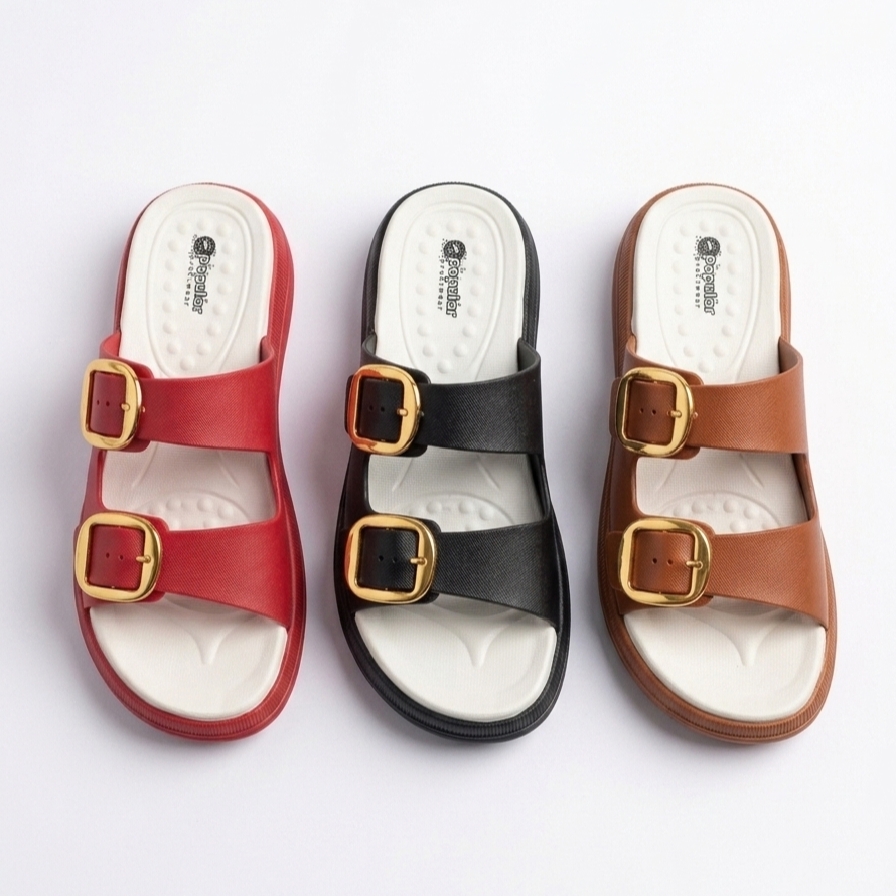 Adjustable Dual-Steps Buckle Wedge Slides & Sandals EVA Women Wedge Flip Flops