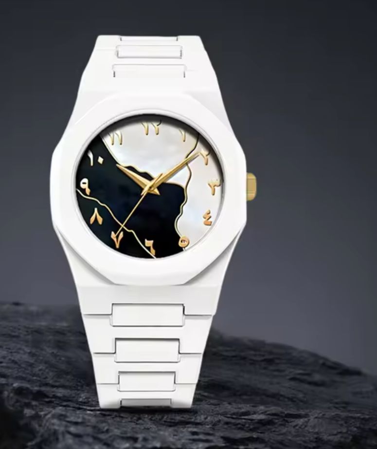 Arabic Aura Watch (Premium Quality) White Men Watch