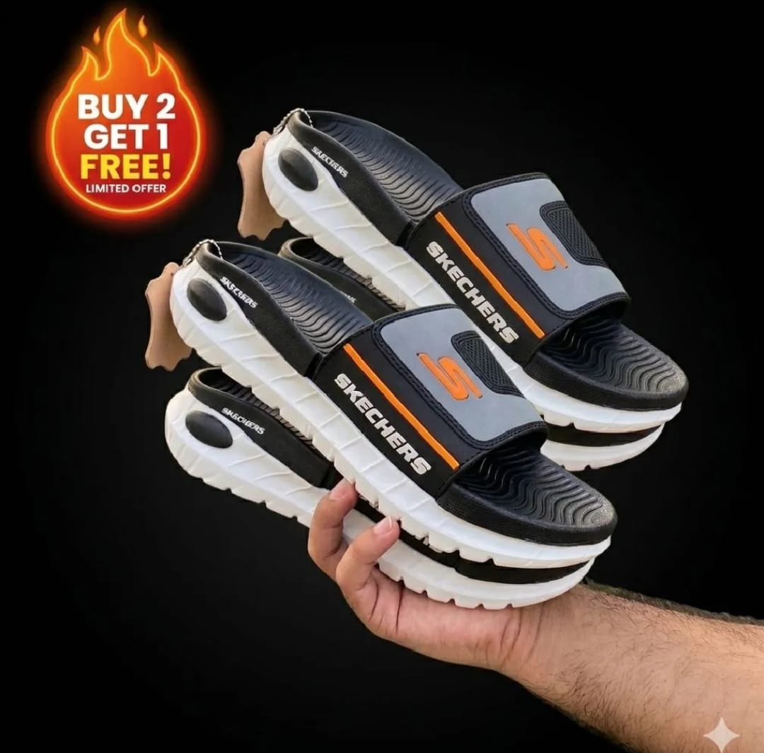 Comfort Soft Sole Men's Slip-On Slippers | Premium Sports Slides | Shock Absorbing Anti-Slip Walking Sandals | Black Grey Orange Design