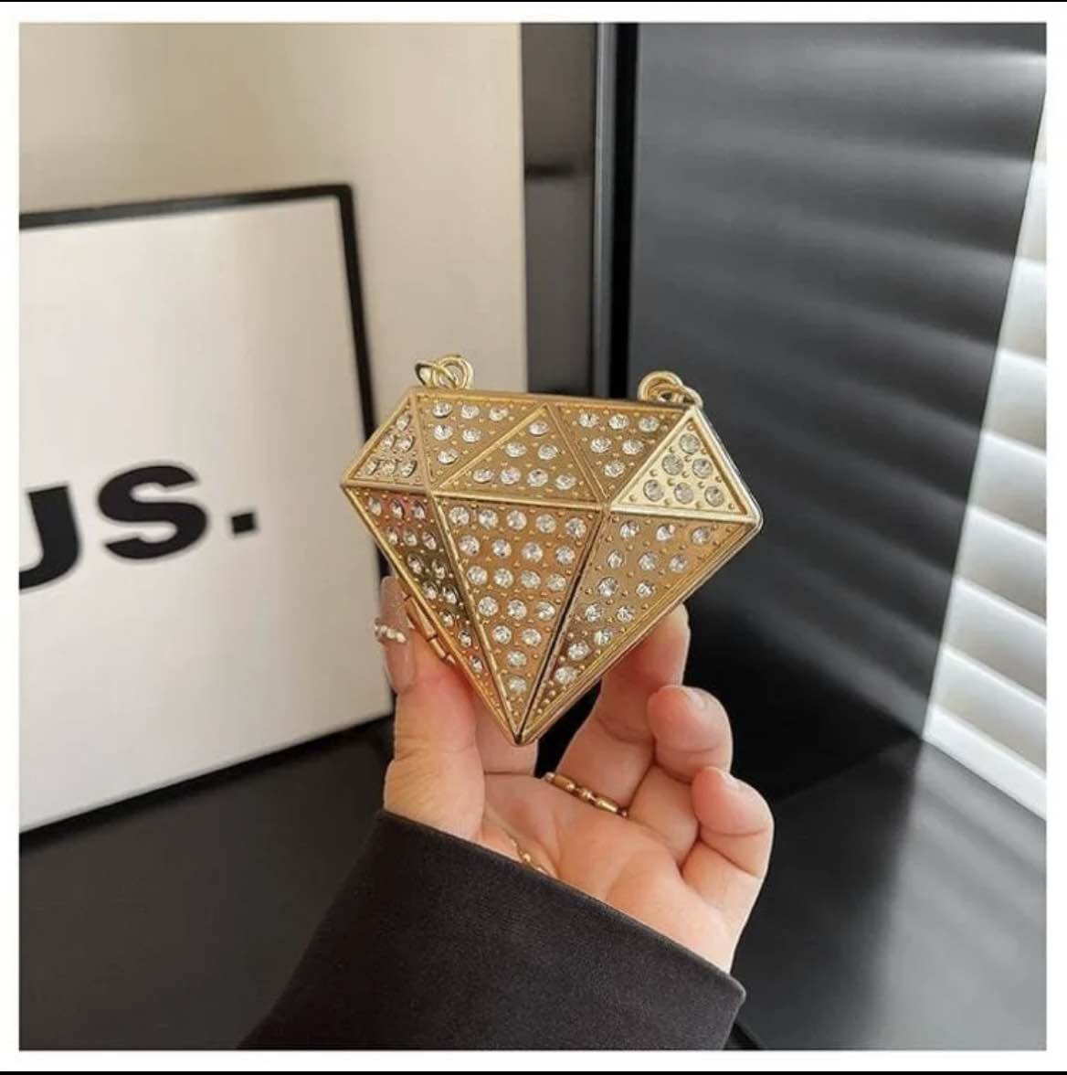 Mini Metallic Diamond Style Clutch with long chain for Women & Girls
