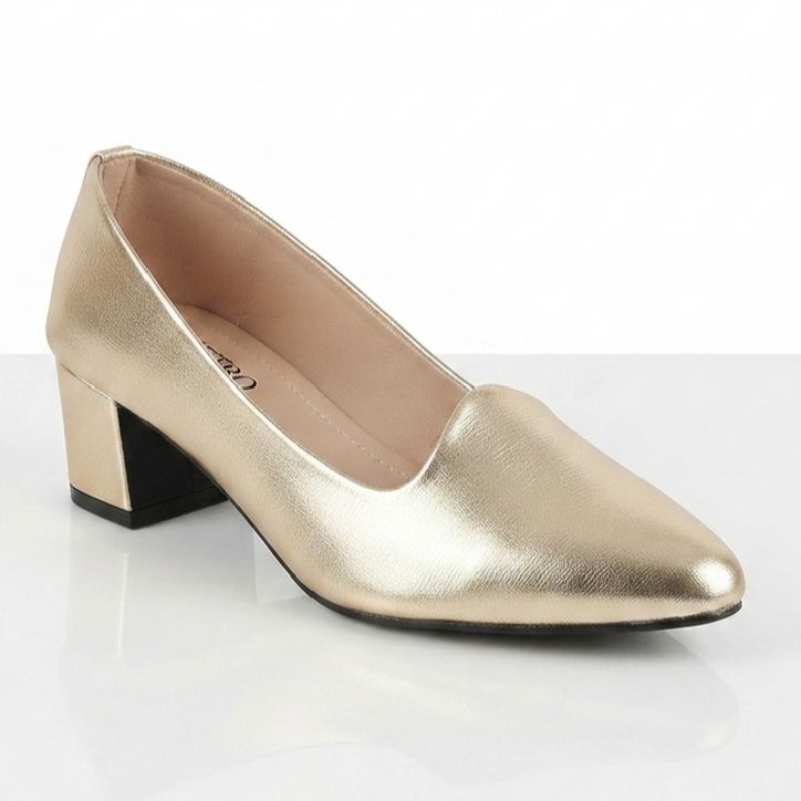 Women Formal Shoes Patent Gold, Silver & Black Color Best Quality Women Court Shoes Block Heel Pumps