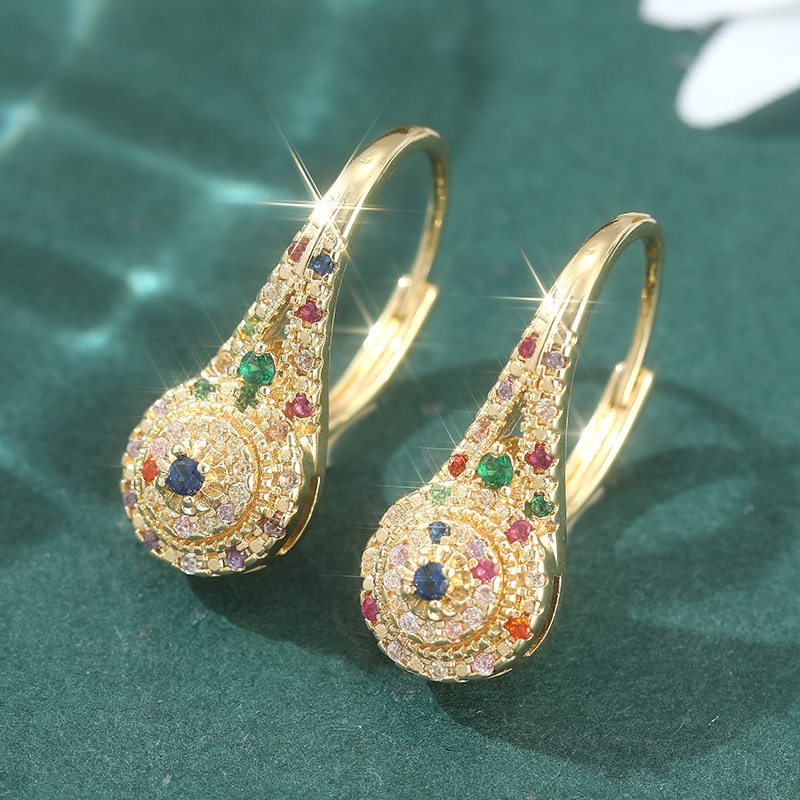 Simple Fashion Round Inlaid Colorful Zircon Women's Earrings Exquisite Party Dangle Earrings Banquet Party Wedding Jewelry