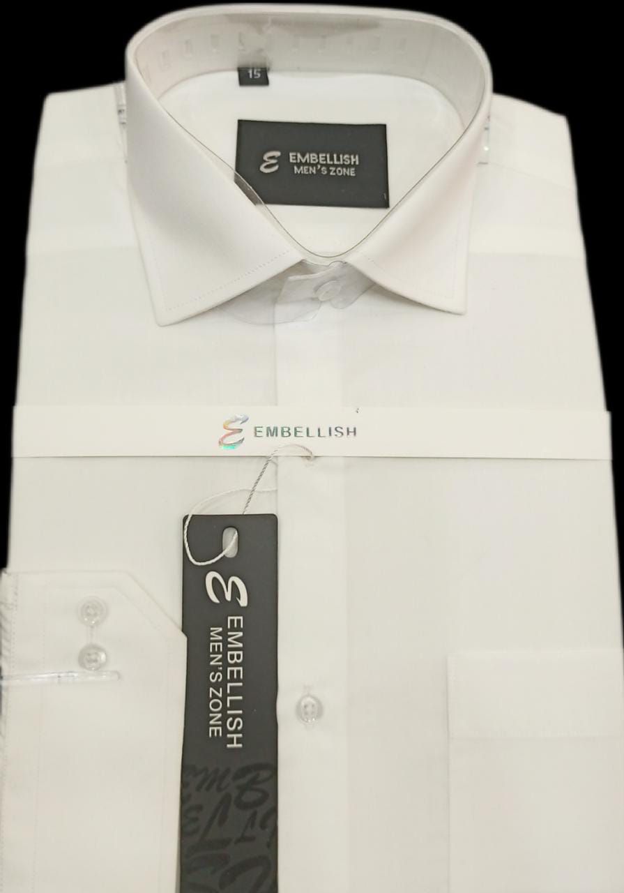 Embellish Plain White Formal Shirt For Men(Cotton)